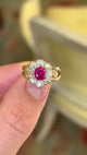 Edwardian oval Burmese pink sapphire & diamond engagement cluster ring