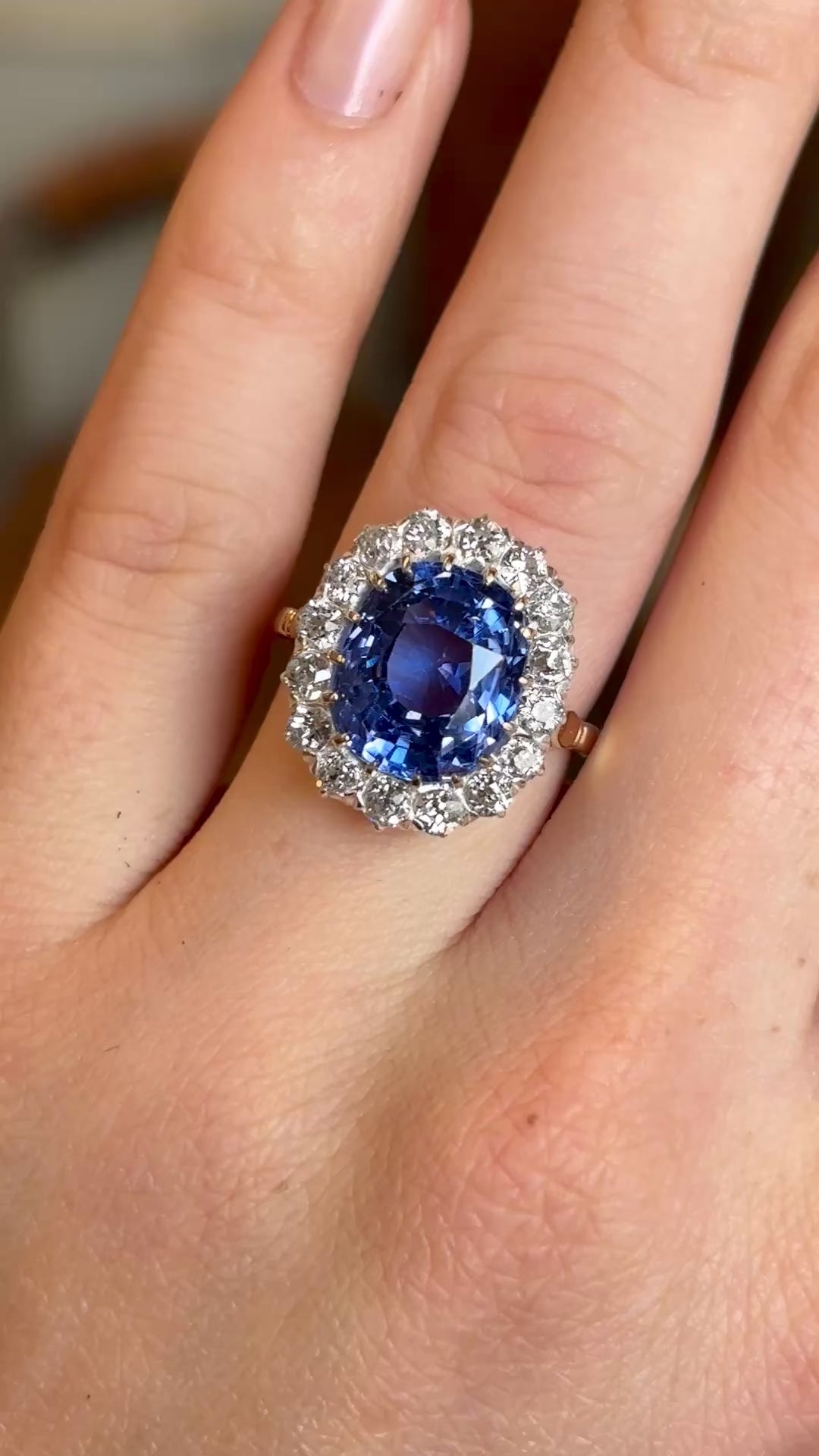 Antique, Edwardian sapphire and diamond cluster engagement ring