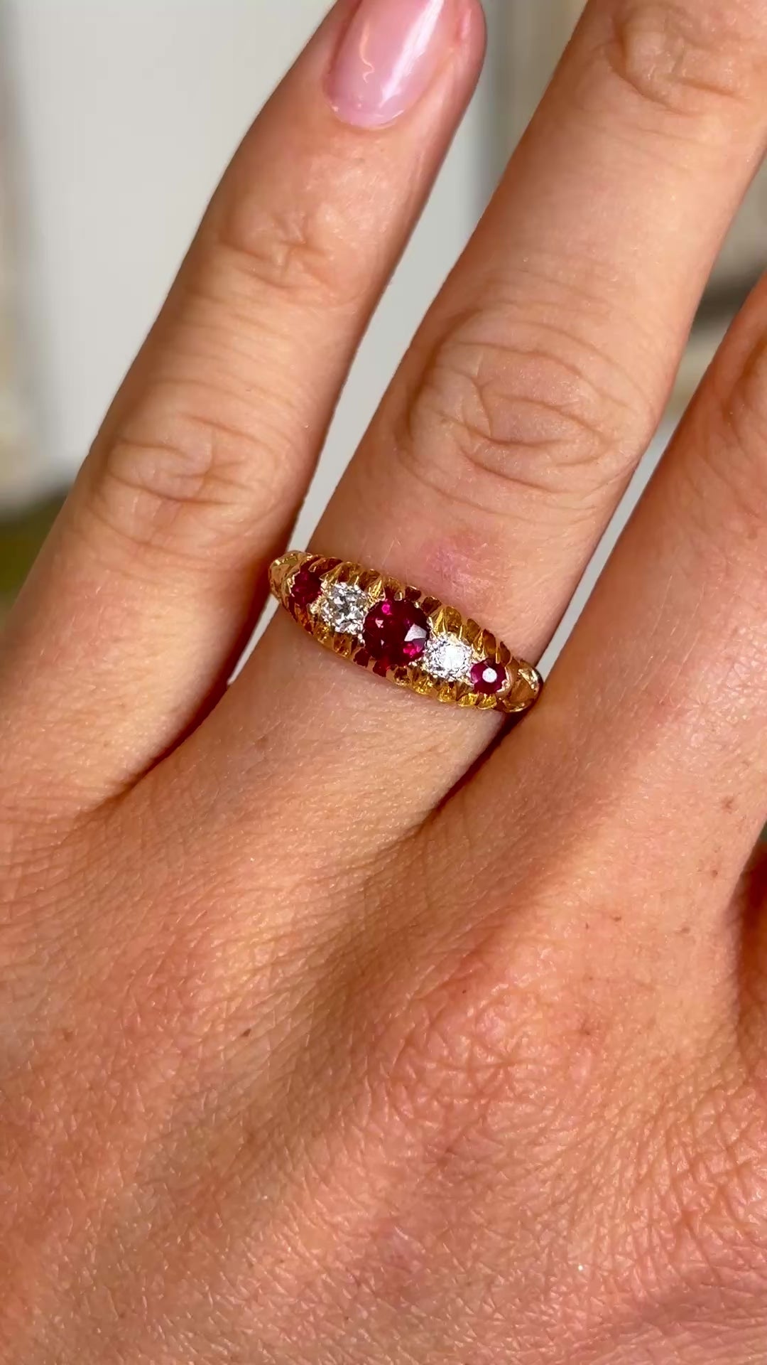 Antique, Edwardian ruby & diamond five-stone ring