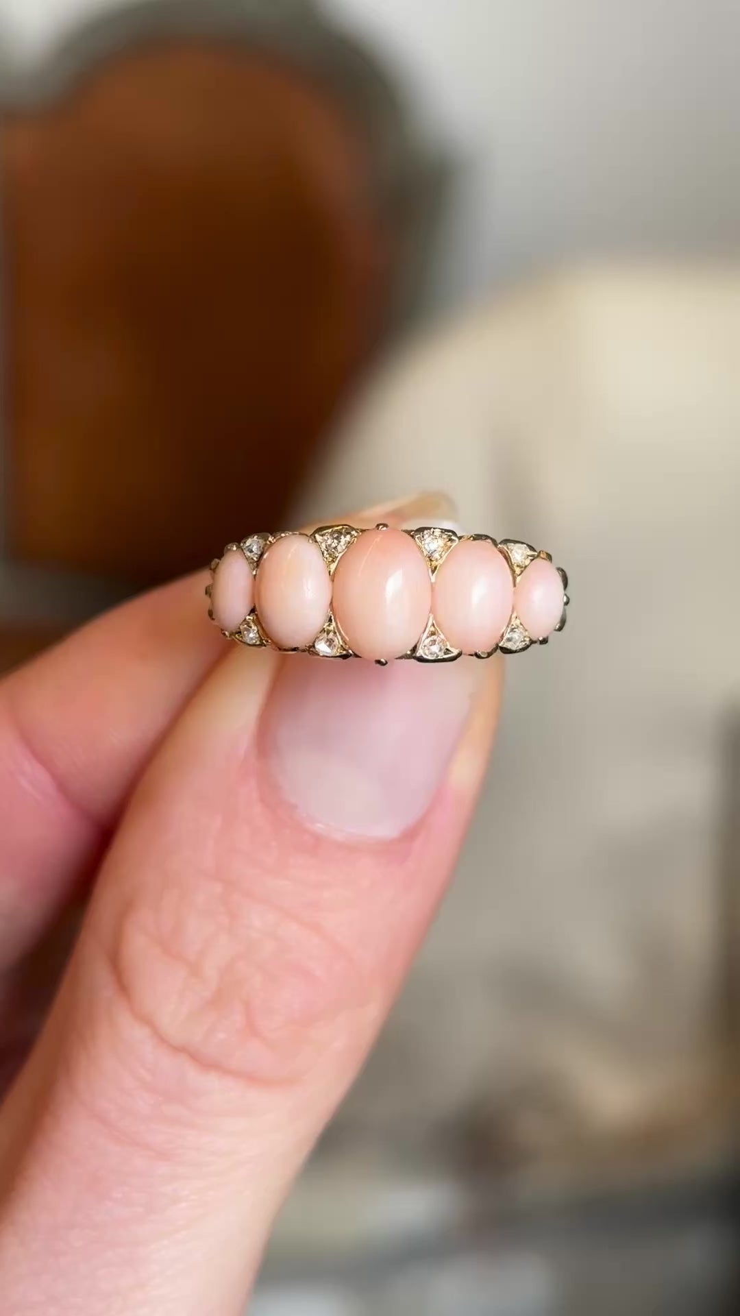 Antique, Victorian coral & diamond half-hoop ring