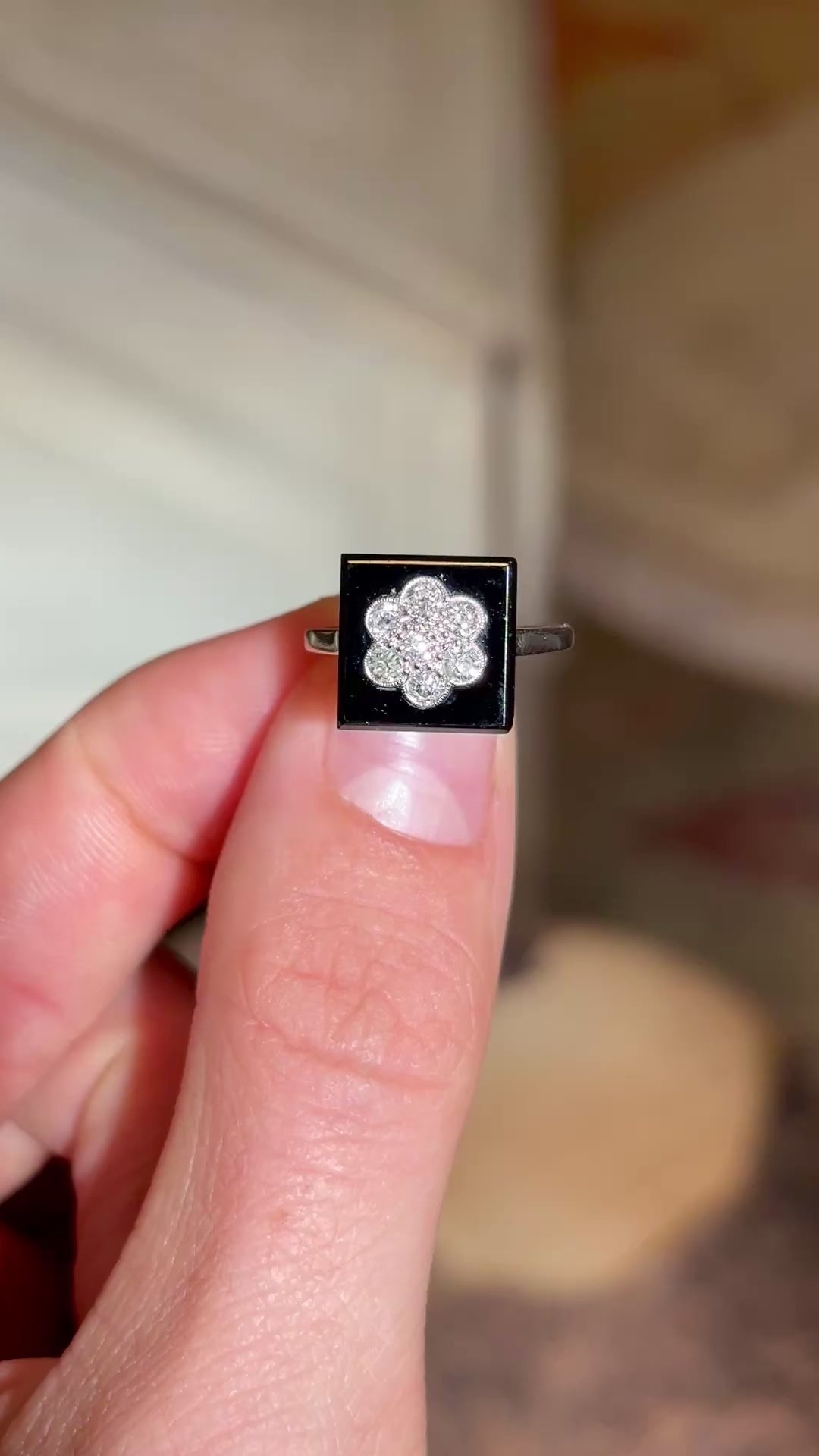 Antique, Edwardian onyx & diamond cluster ring