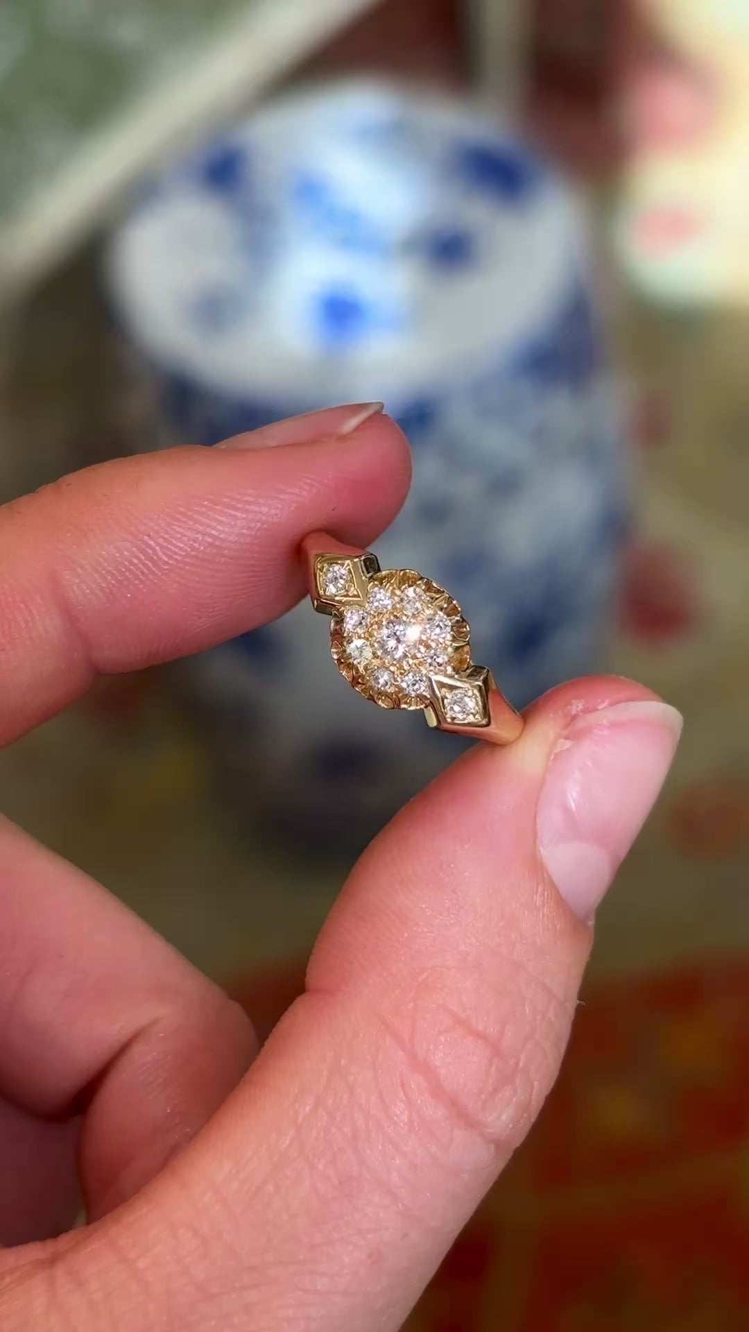 Antique, Edwardian diamond cluster engagement ring