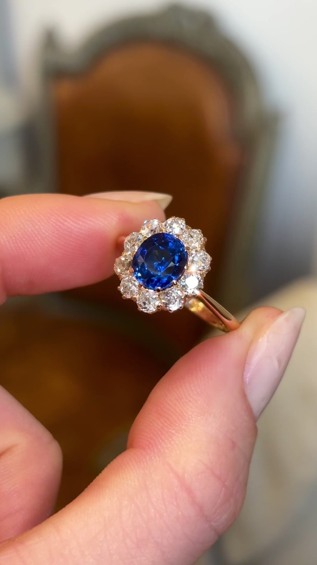 Antique, 1920s royal-blue synthetic sapphire & diamond cluster ring