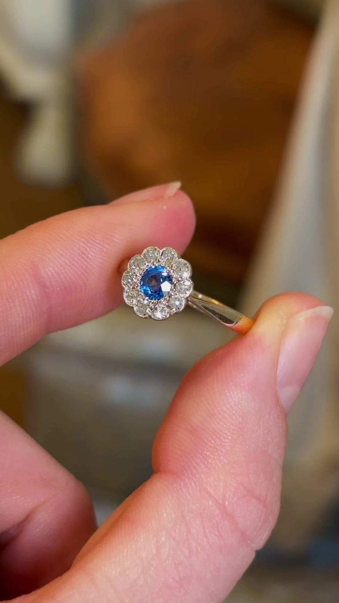 Antique, Edwardian sapphire & diamond cluster ring