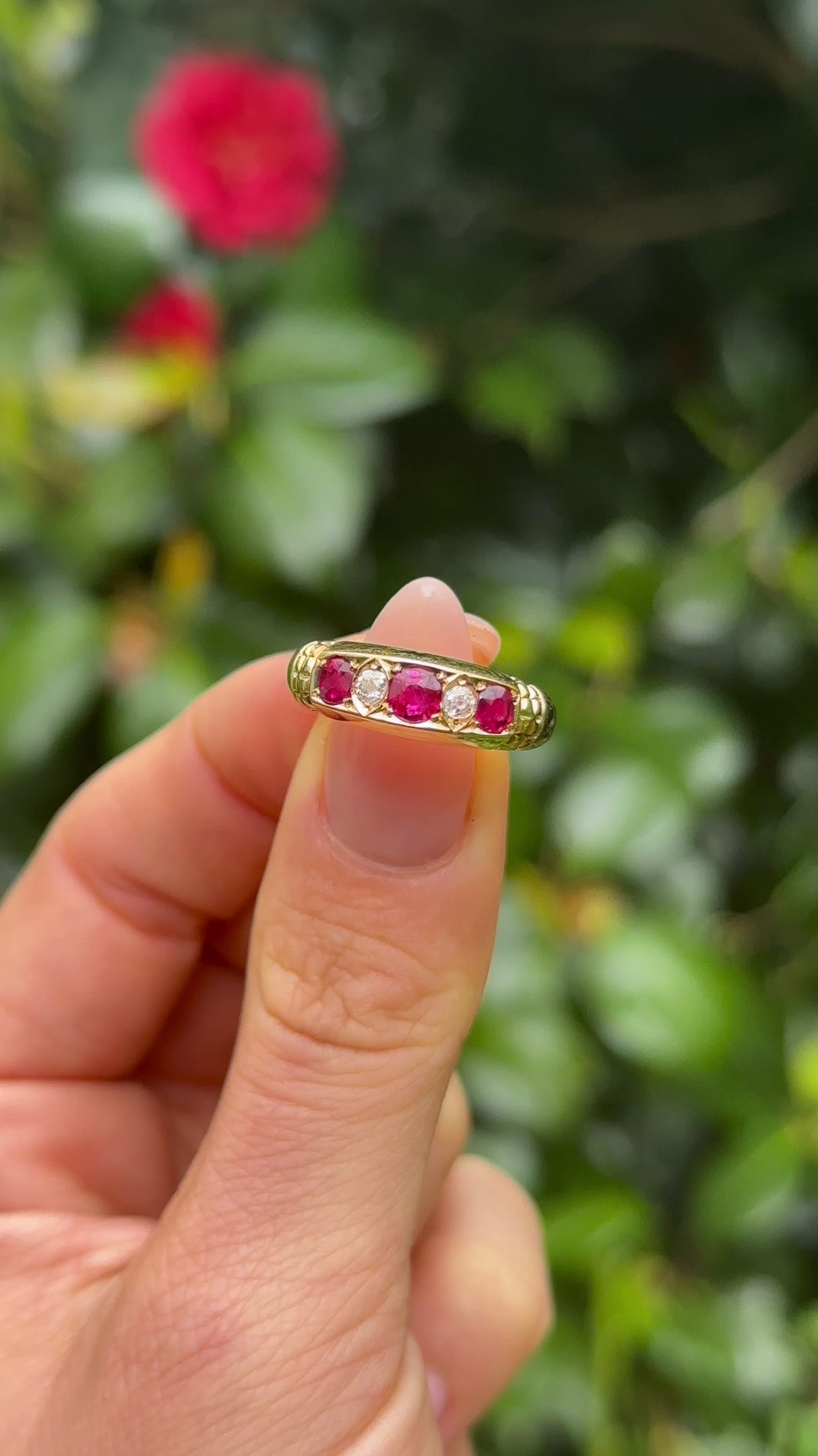Antique, Ruby and Diamond Five-Stone Ring, 18ct Yellow Gold