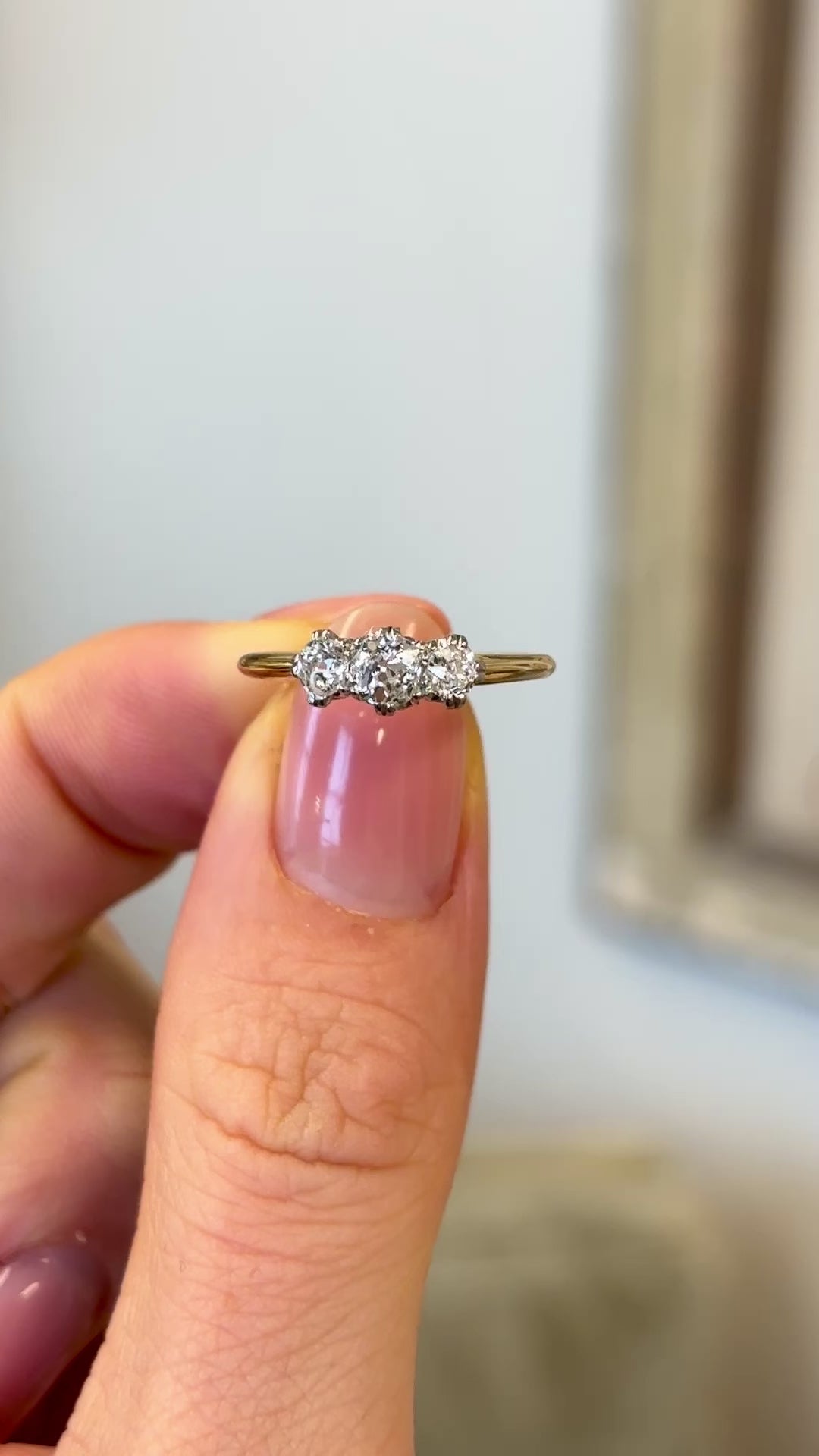 Antique, Edwardian three-stone diamond ring