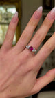 Antique, Edwardian Cabochon Ruby and Diamond Ring, worn on hand and moved around to give perspective.
