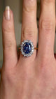 Vintage, Sri Lankan 5ct sapphire and diamond cluster engagement ring