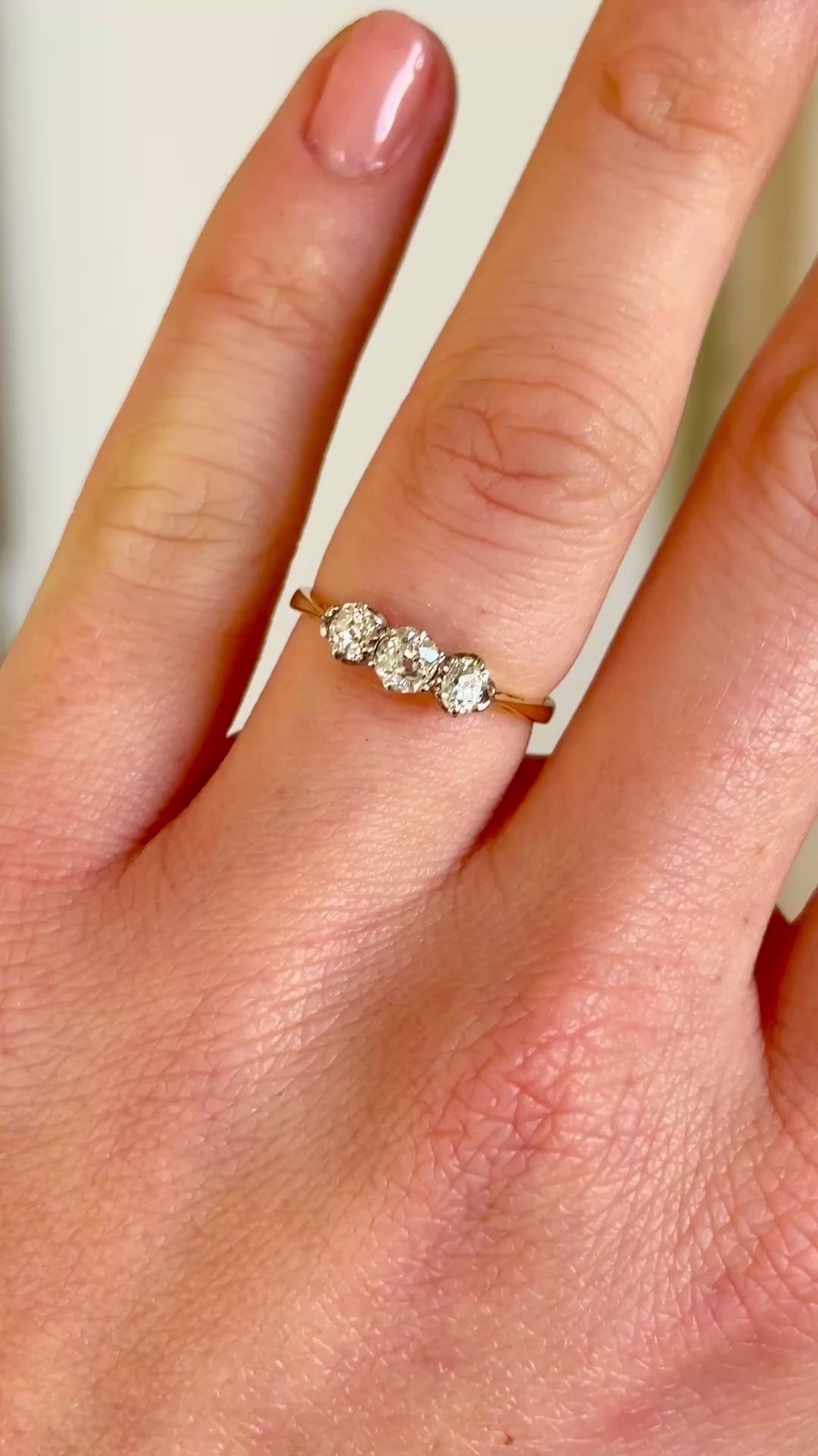 Antique, Edwardian three-stone diamond ring