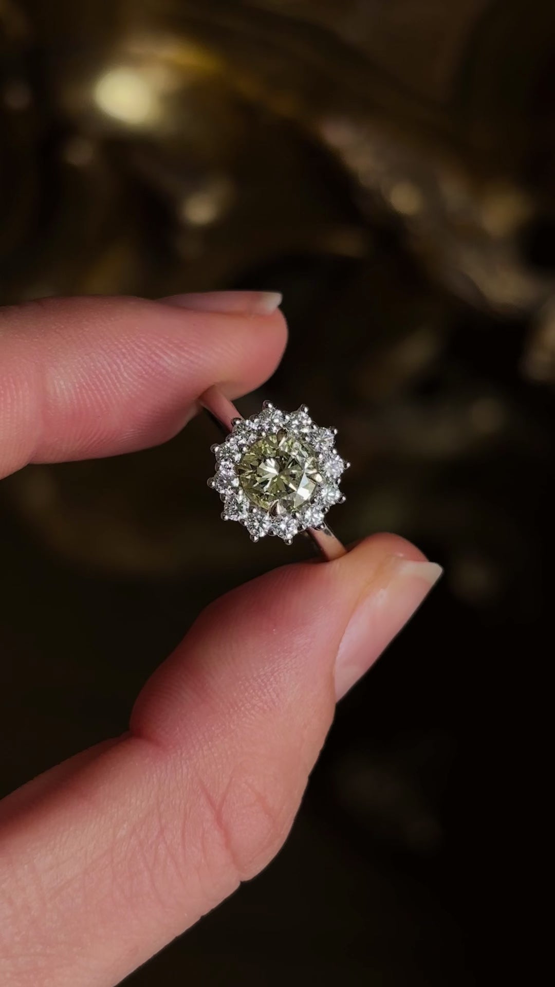 Tinted yellow 1.01ct diamond cluster engagement ring