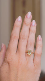 Antique-inspired, green beryl solitaire engagement ring