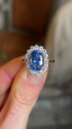 Vintage, Sri Lankan 5ct sapphire and diamond cluster engagement ring