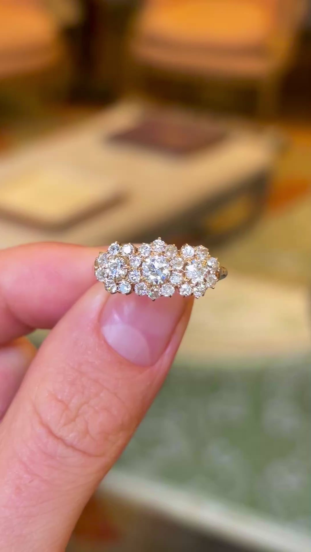 Antique, Edwardian triple diamond cluster ring