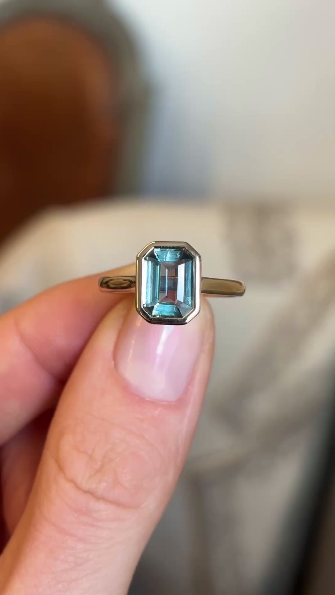 Teal sapphire single-stone ring