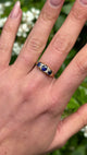 Antique, Victorian Sapphire and Diamond Three-Stone Ring, 18ct Yellow Gold worn on hand.