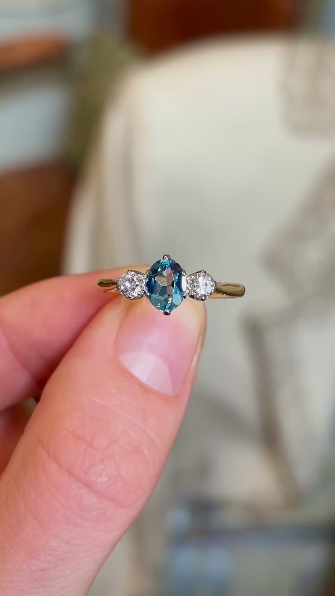 Vintage, 1920s aquamarine & diamond three-stone ring