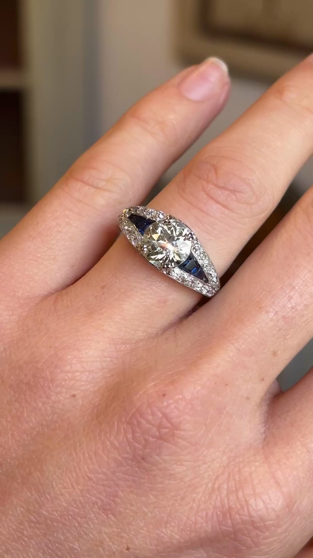 Vintage, Art Deco 2.44ct tinted old-cut diamond & sapphire ring