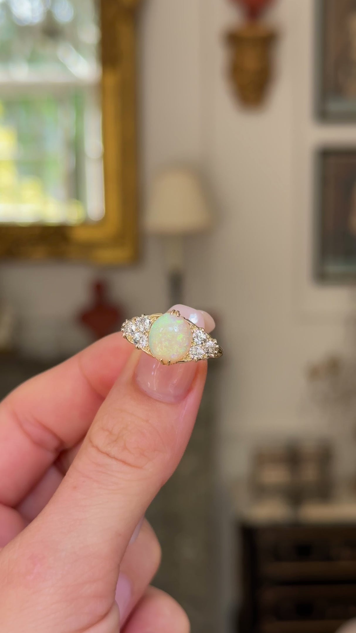 Antique, Victorian, Australian opal & diamond ring, 18ct yellow gold