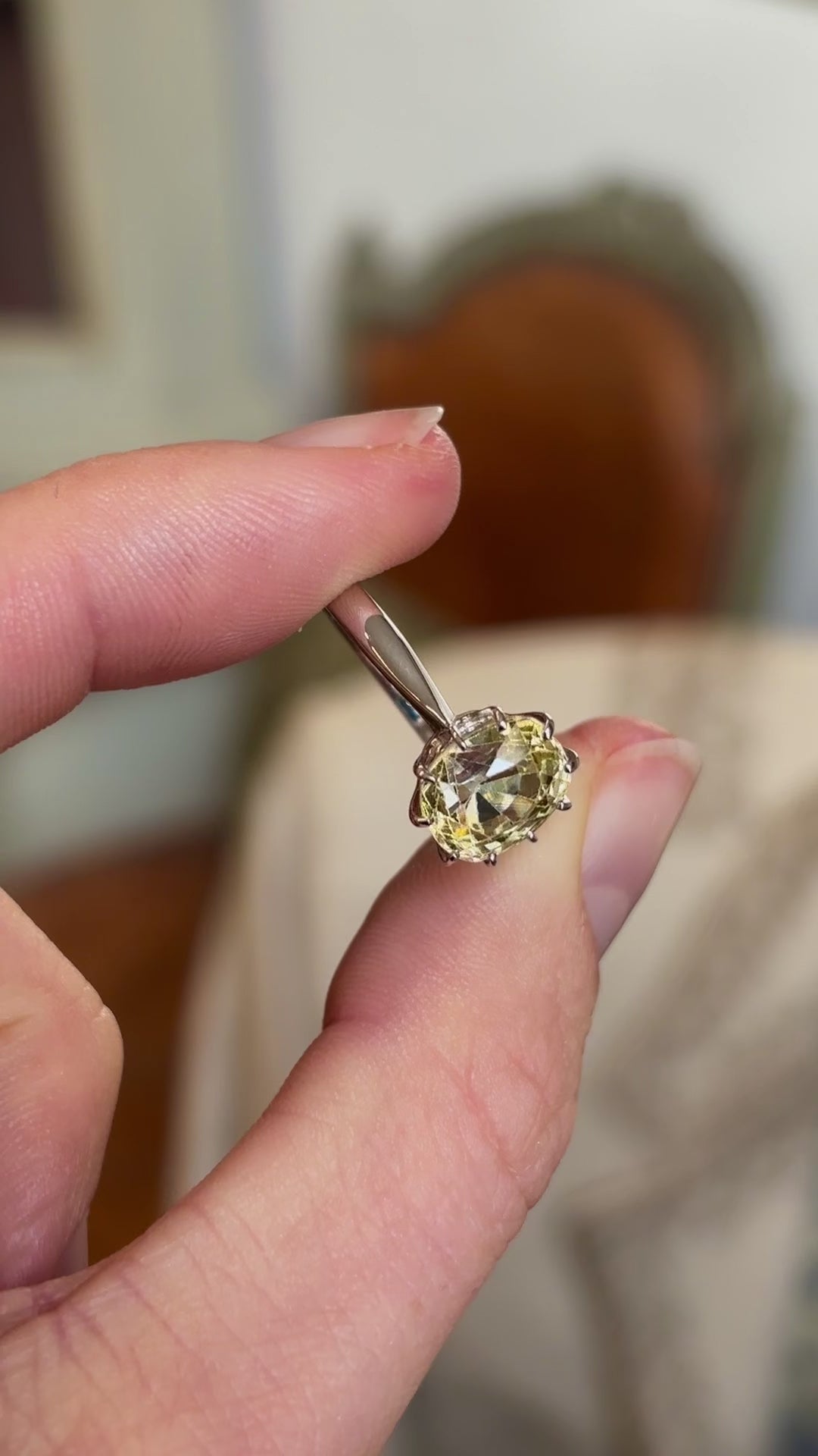 19th century old cushion-cut yellow sapphire ring