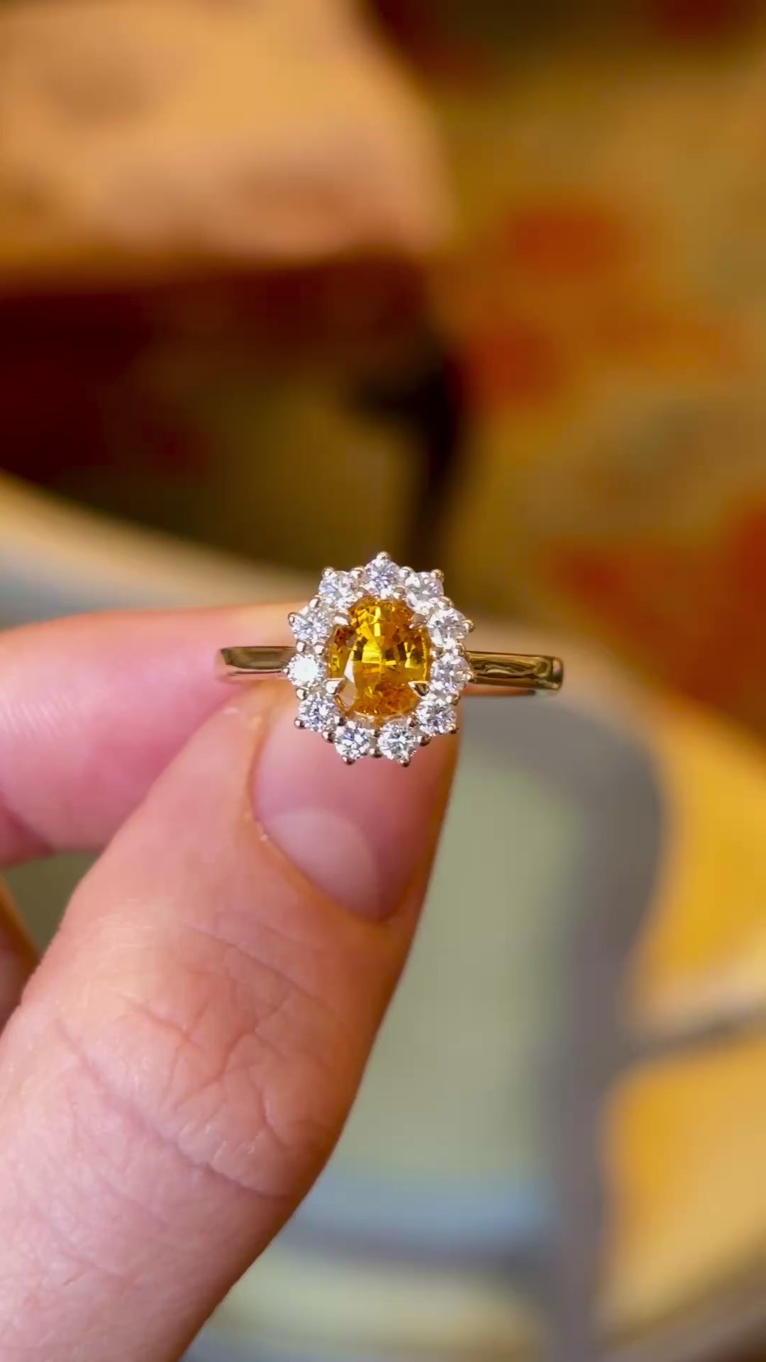 Oval-cut citrine & diamond cluster ring