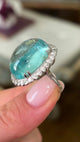 Vintage cabochon aquamarine & diamond cluster cocktail ring