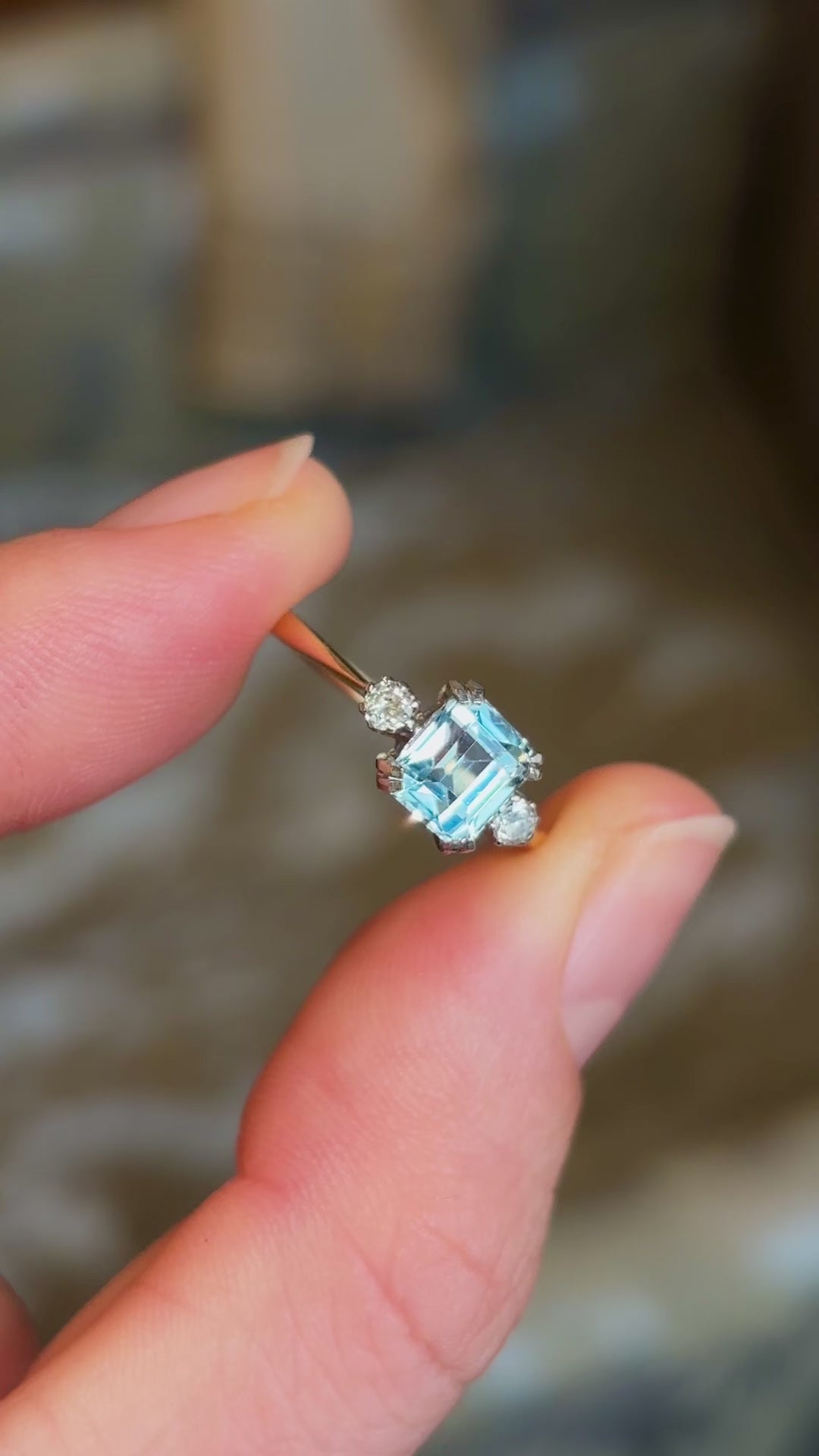 Vintage, Art Deco aquamarine & three-stone ring