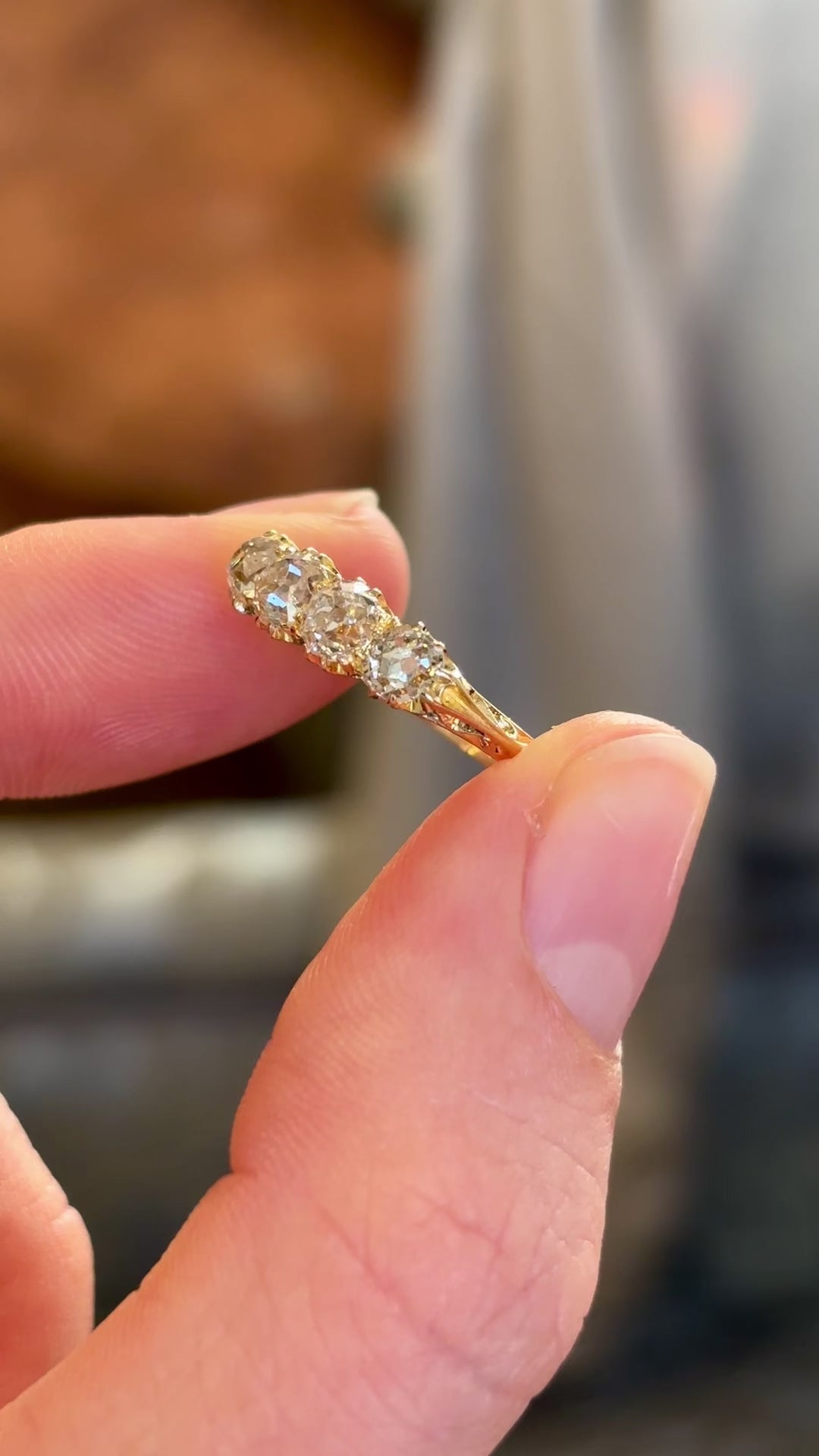 Antique, Edwardian diamond half-hoop ring