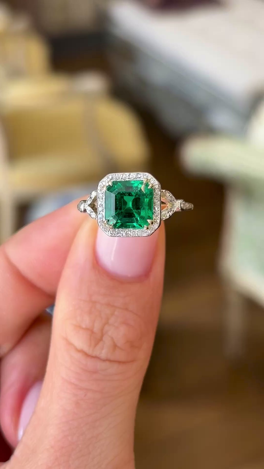 Antique emerald & diamond cluster ring