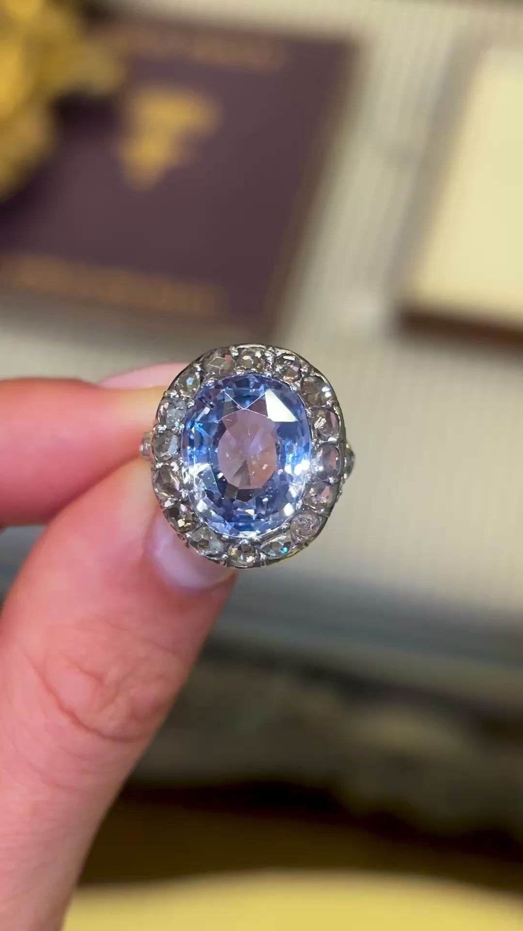Antique, Early Victorian 9.65ct sapphire & diamond cluster ring
