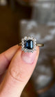 Baguette-cut teal sapphire & diamond cluster ring