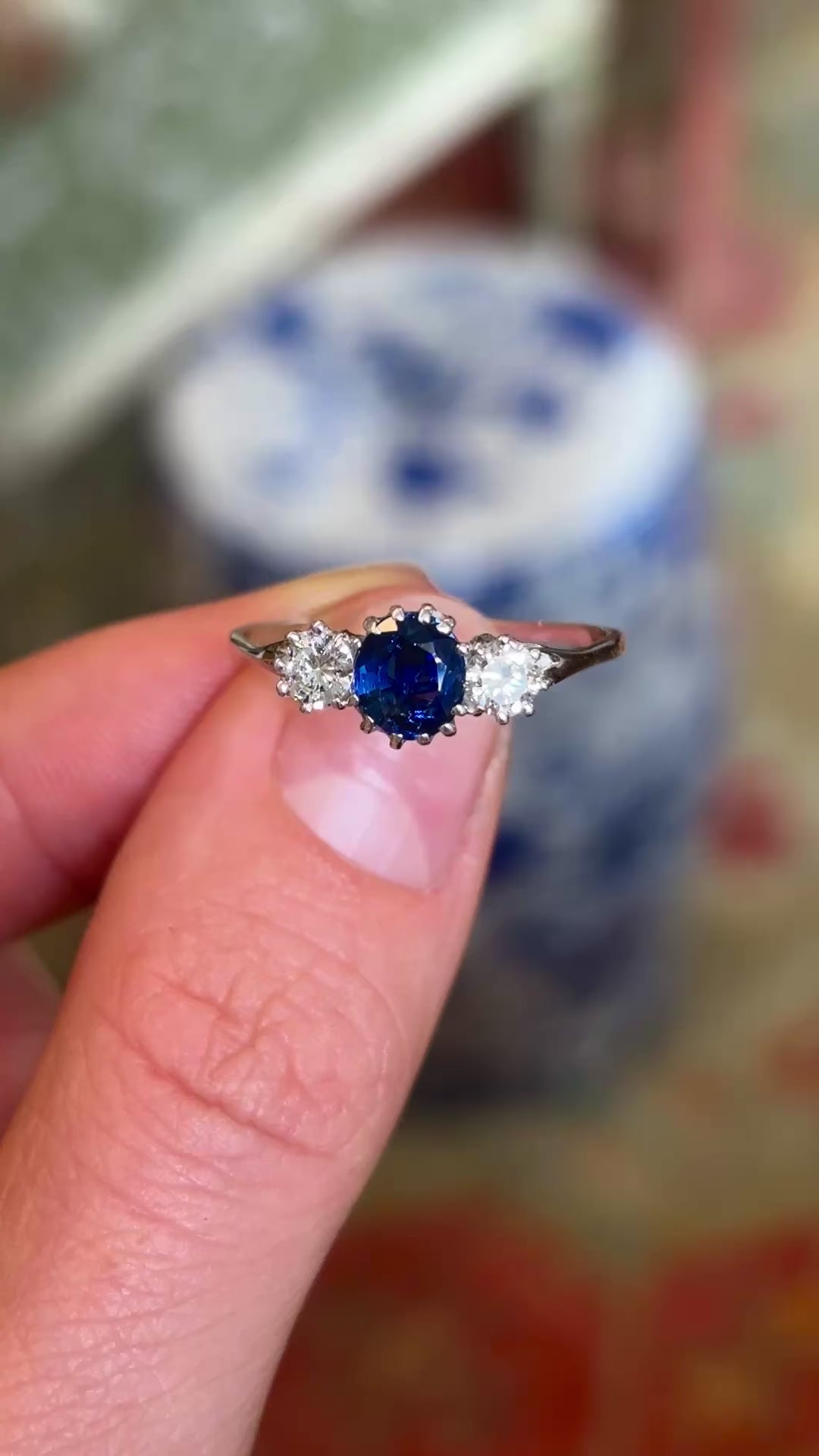 Vintage, 1960s sapphire & diamond three-stone ring