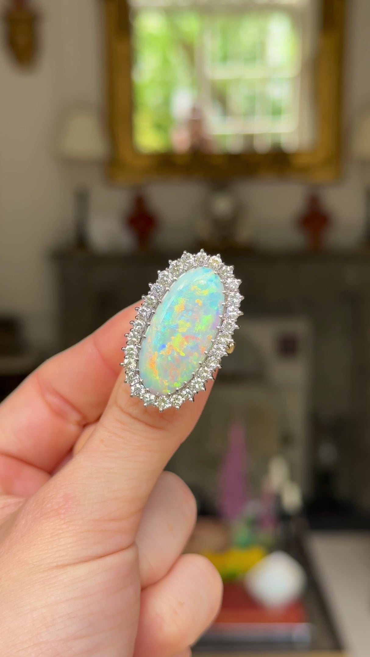 Vintage, 1980s large Australian opal & diamond cluster ring, 18ct yellow gold