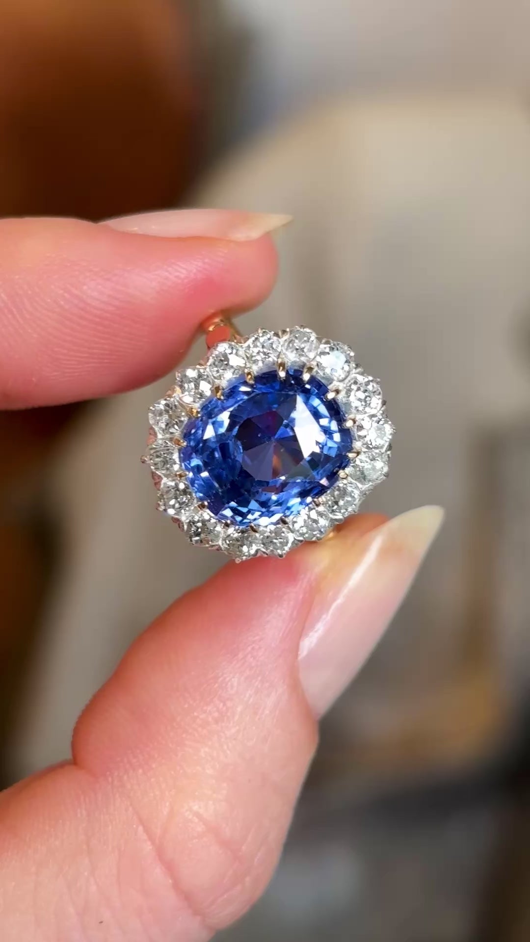Antique, Edwardian sapphire and diamond cluster engagement ring