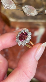 Vintage, 1960s pink tourmaline & diamond cluster ring