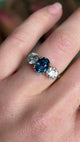 Vintage, 1980s teal sapphire & diamond three-stone ring
