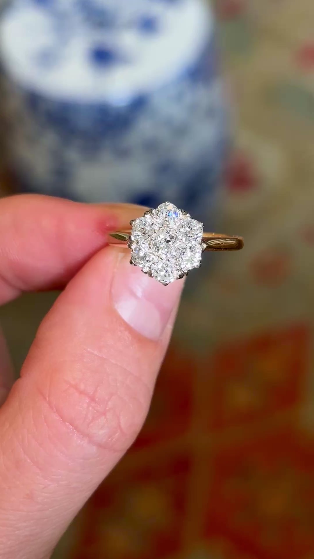 Antique, Edwardian old cut diamond cluster ring