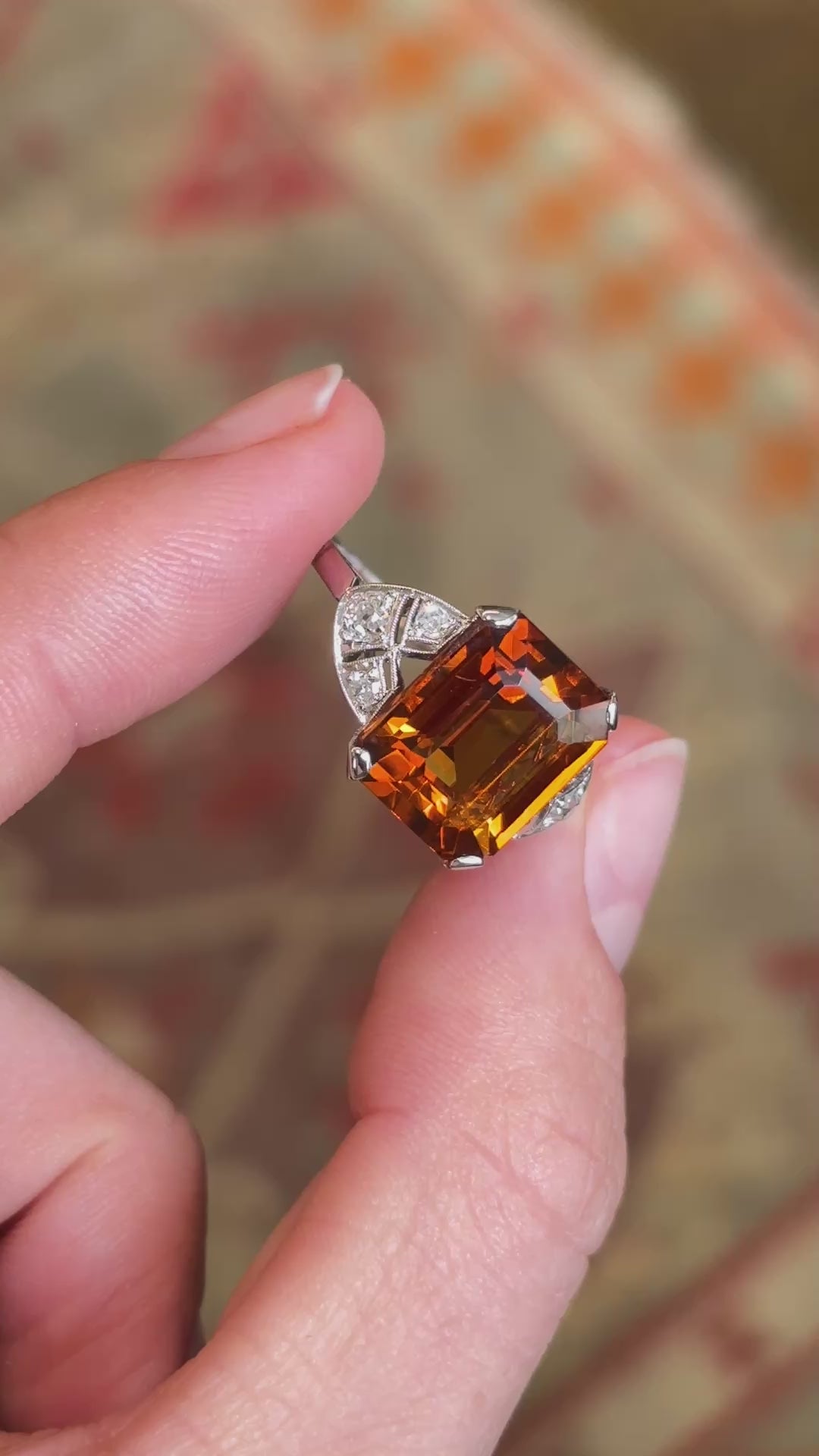 Vintage, Art Deco citrine & diamond cocktail ring