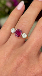 Vintage, 1950s ruby & diamond three-stone ring