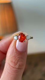 Vintage, 1990s fire opal & diamond three-stone ring