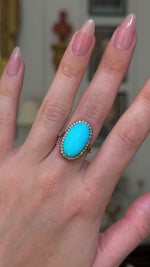 Antique, Edwardian large turquoise & old-cut diamond ring