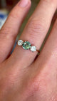 Vintage, 1950s Green-teal sapphire & diamond three-stone ring