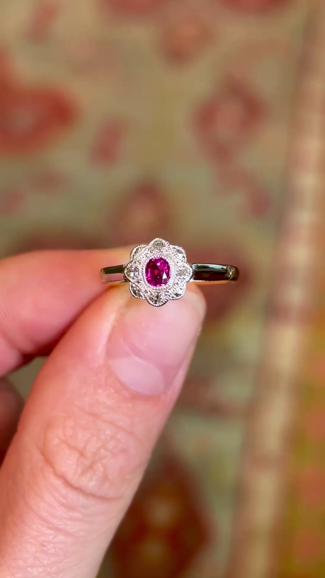 Vintage, 1950s ruby & diamond cluster