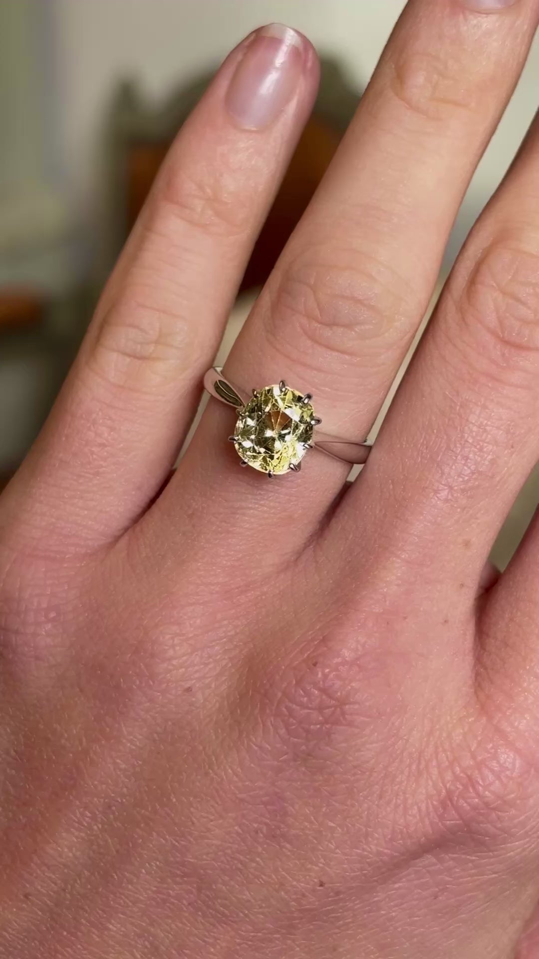 19th century old cushion-cut yellow sapphire ring