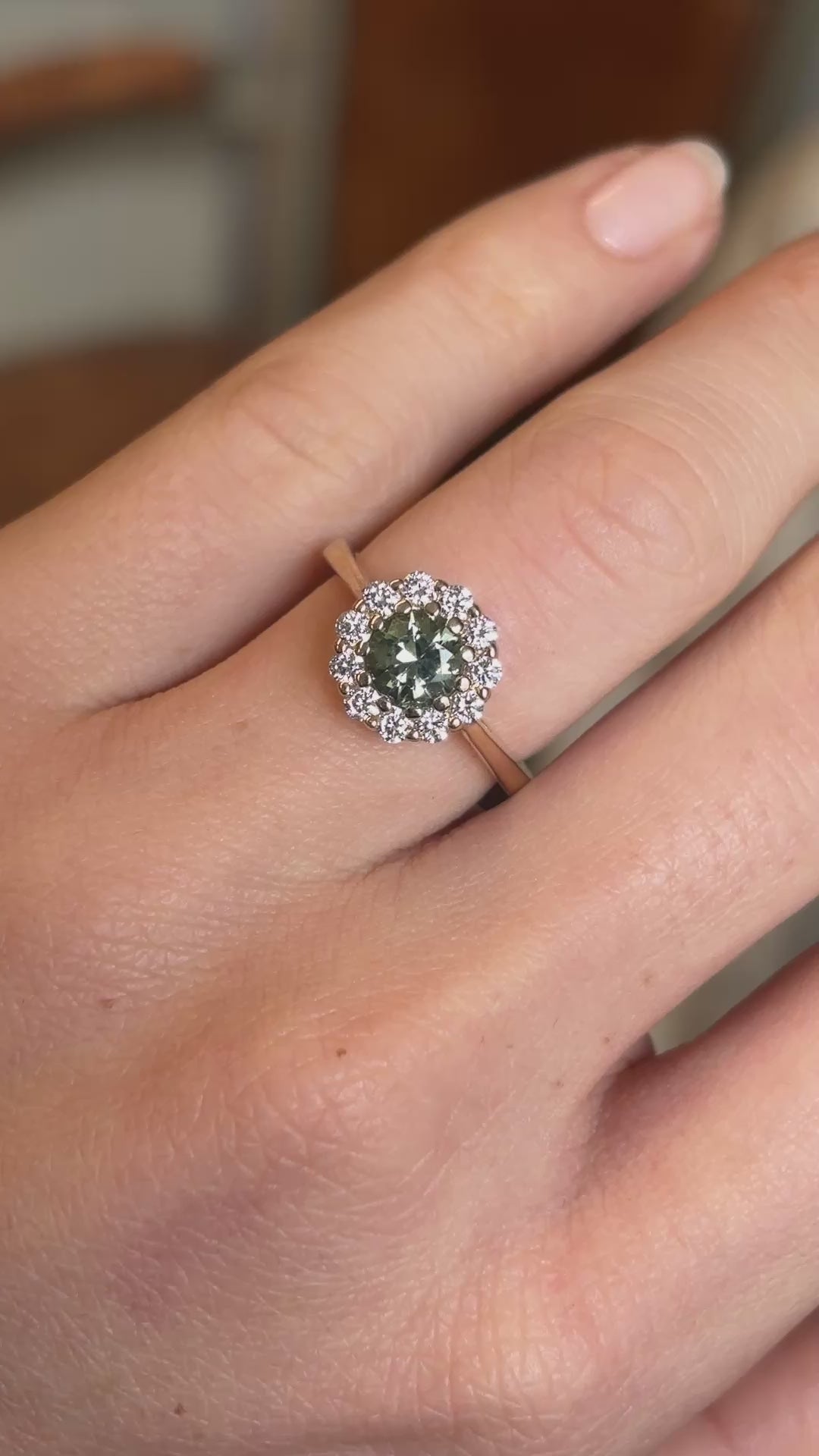 Green sapphire & diamond cluster ring