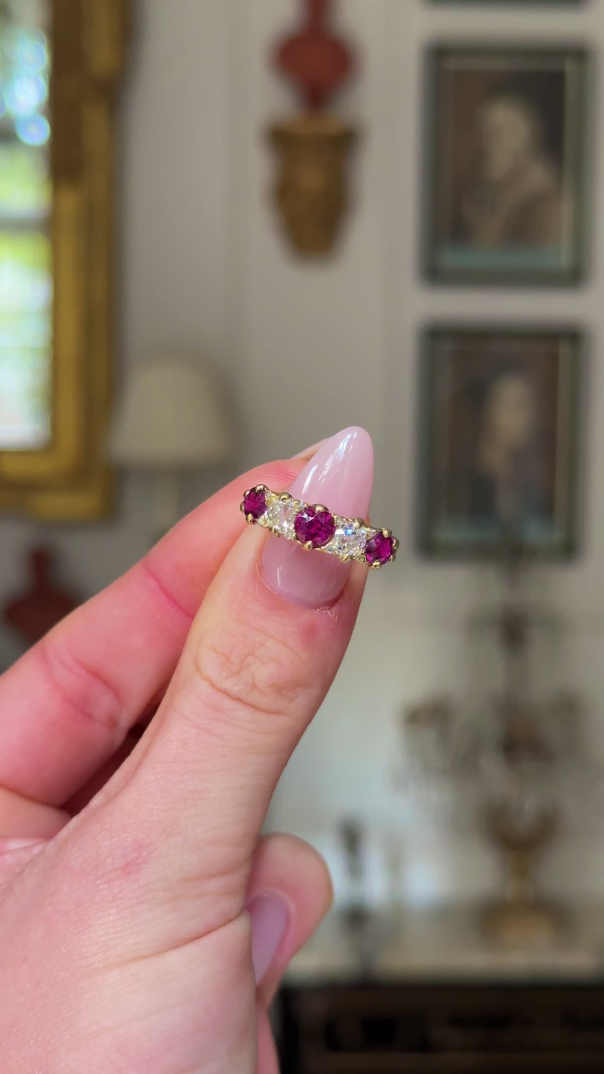 Antique, Edwardian Five Stone Ruby and Diamond Ring, 18ct Yellow Gold