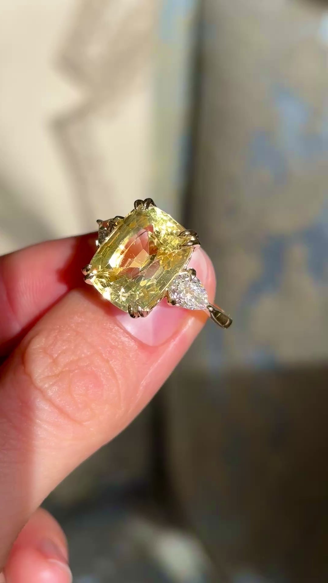 Vintage, Art Deco inspired 11.95ct yellow sapphire & diamond ring