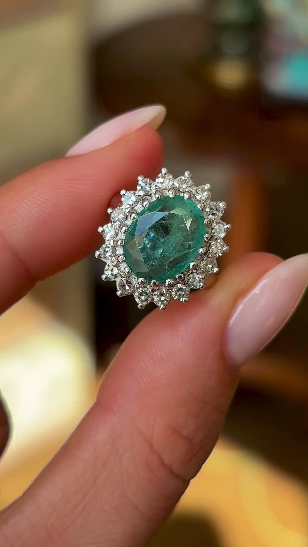 Vintage, 1970s emerald & diamond cluster ring
