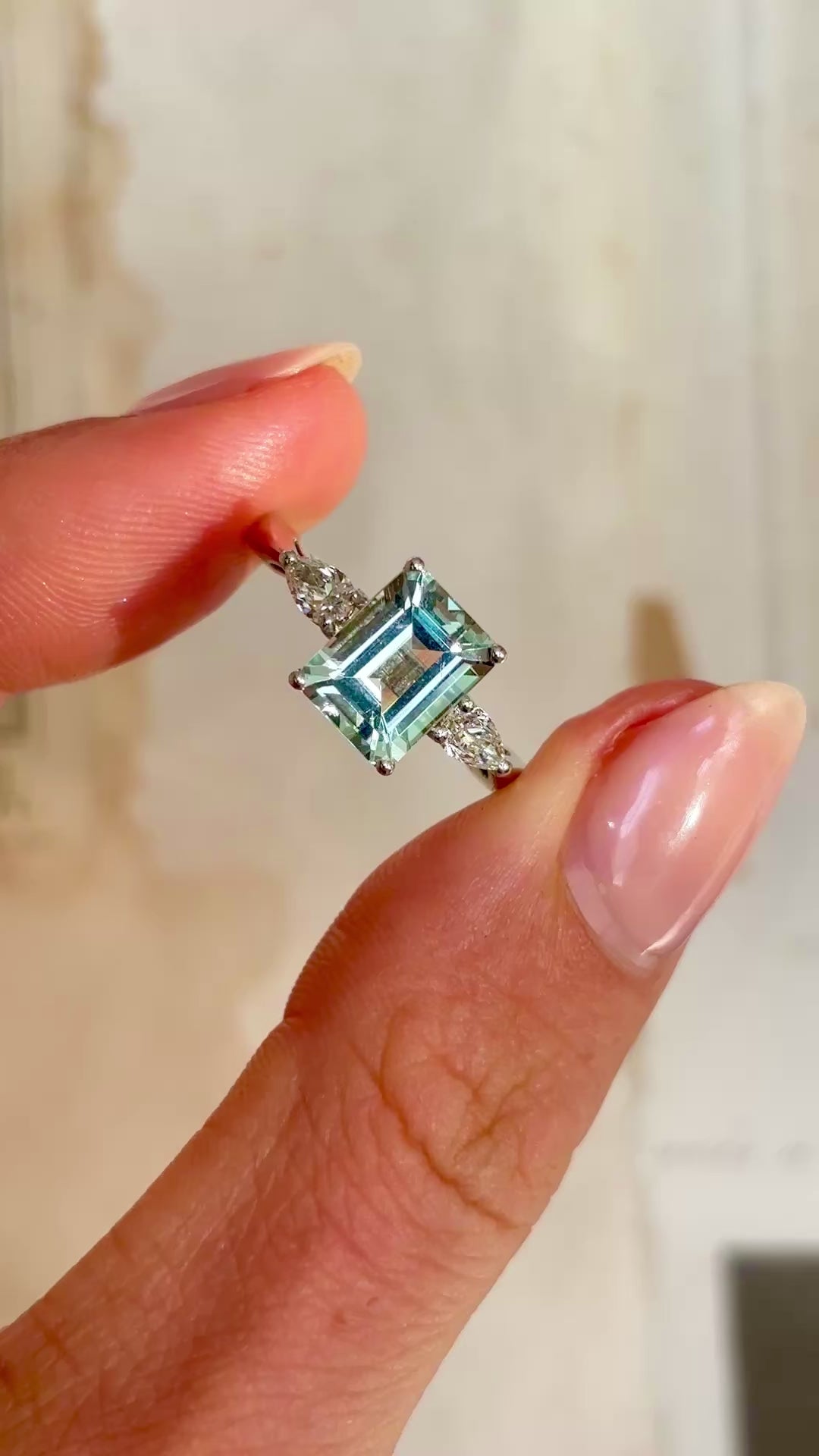 Vintage, 1990s aquamarine & diamond three-stone ring