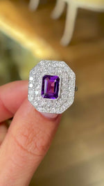 Vintage, Art Deco amethyst & diamond double cluster ring
