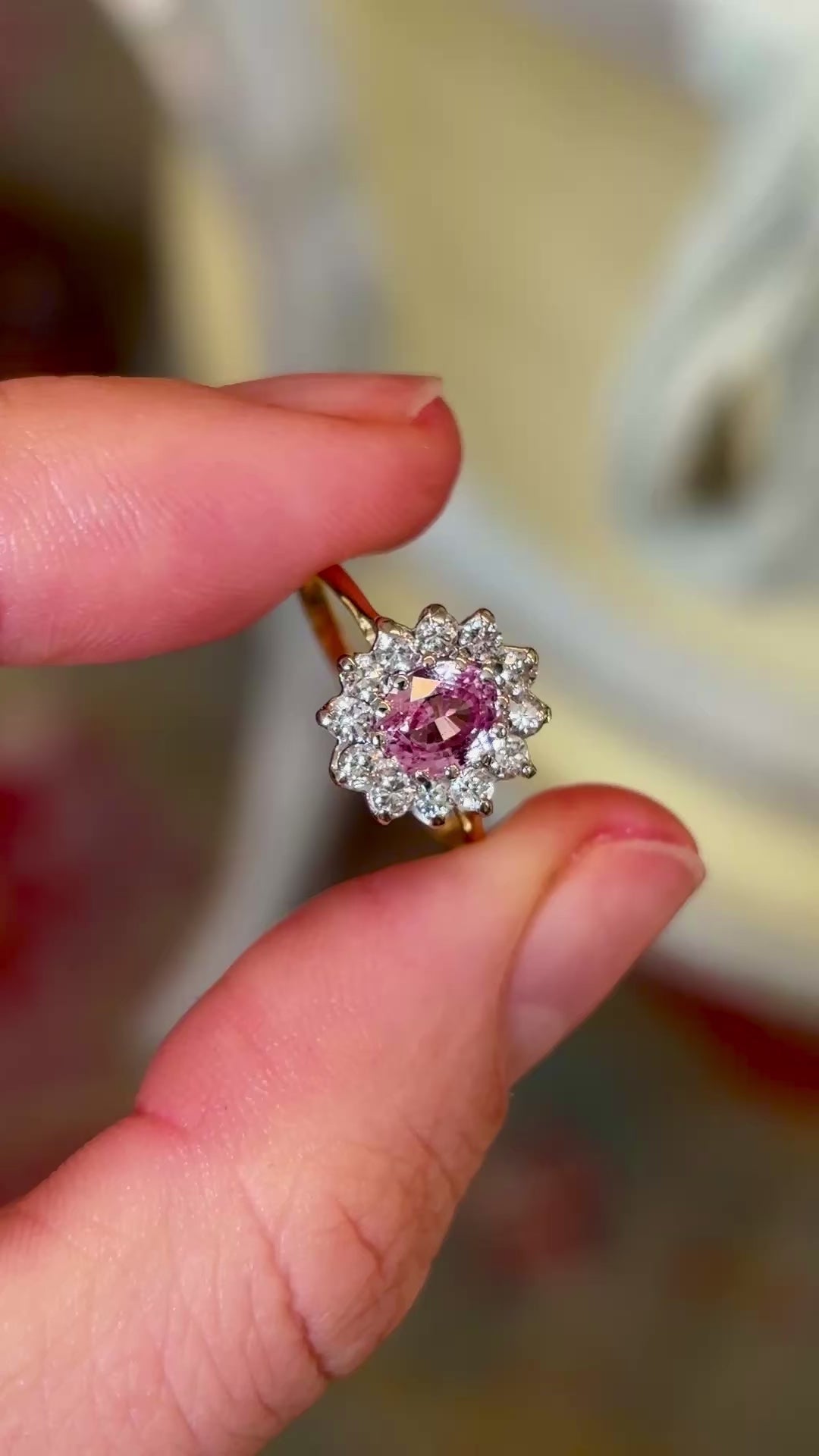 Vintage, 1970s pink sapphire & diamond cluster ring